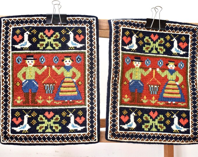 Vintage Swedish Embroidered Picture  with Folk Design