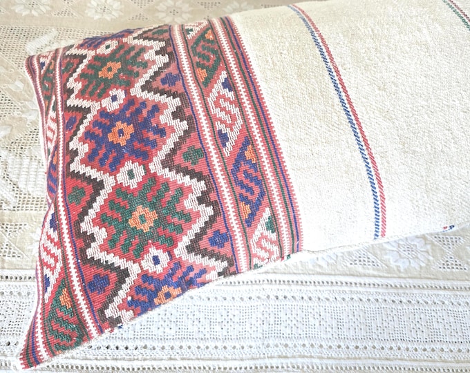 Antique Romanian Woven Sack Pillow Case. 77 x37 cm