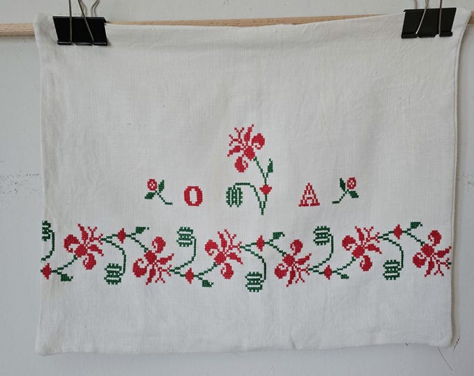 Cushion Cover from vintage Embroidered Cloth. AO monogram
