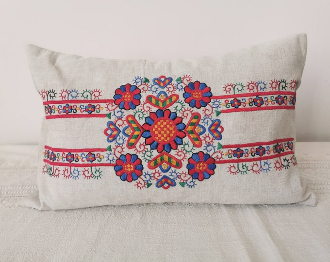 Antique Hungarian Buzsak Embroidered Cushion Cover