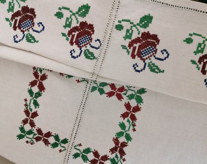 Antique Vintage Hungarian Embroidered Tablecloth