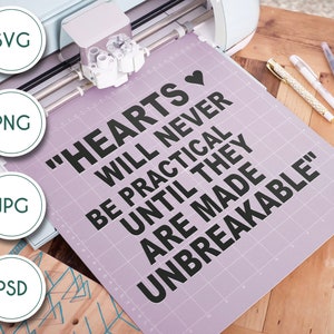 Hearts Will Never Be Practical Until They are Made Unbreakable Quote Line Art - The Wizard of Oz InspiriertE SVG Digitale Datei