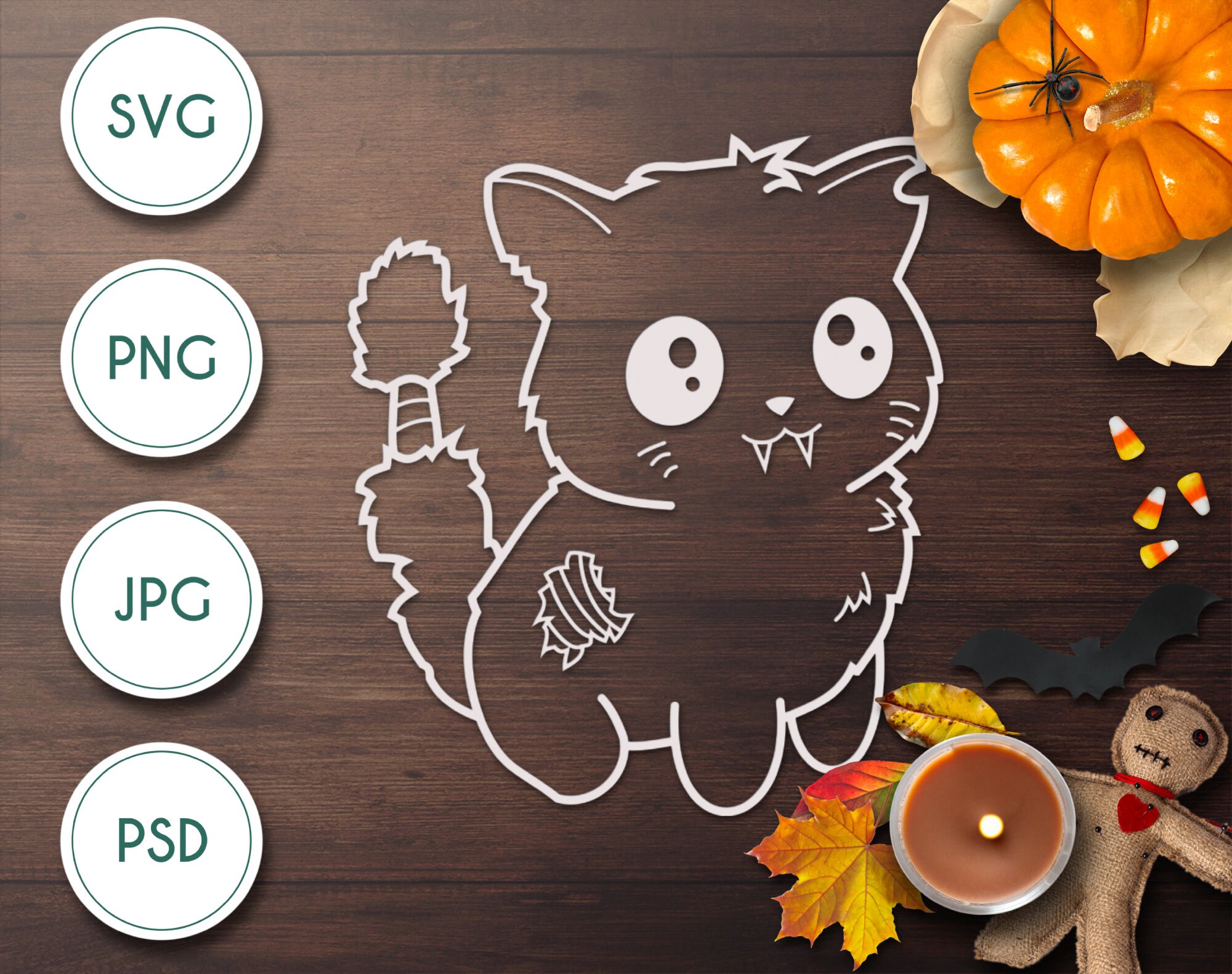 Creepy Cute Zombie Cat Kitten Line Art - Kawaii Inspired SVG Digital ...
