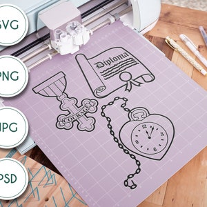 Medal - Diploma and Heart Clock line art - The Wizard of Oz Inspired SVG Digital file