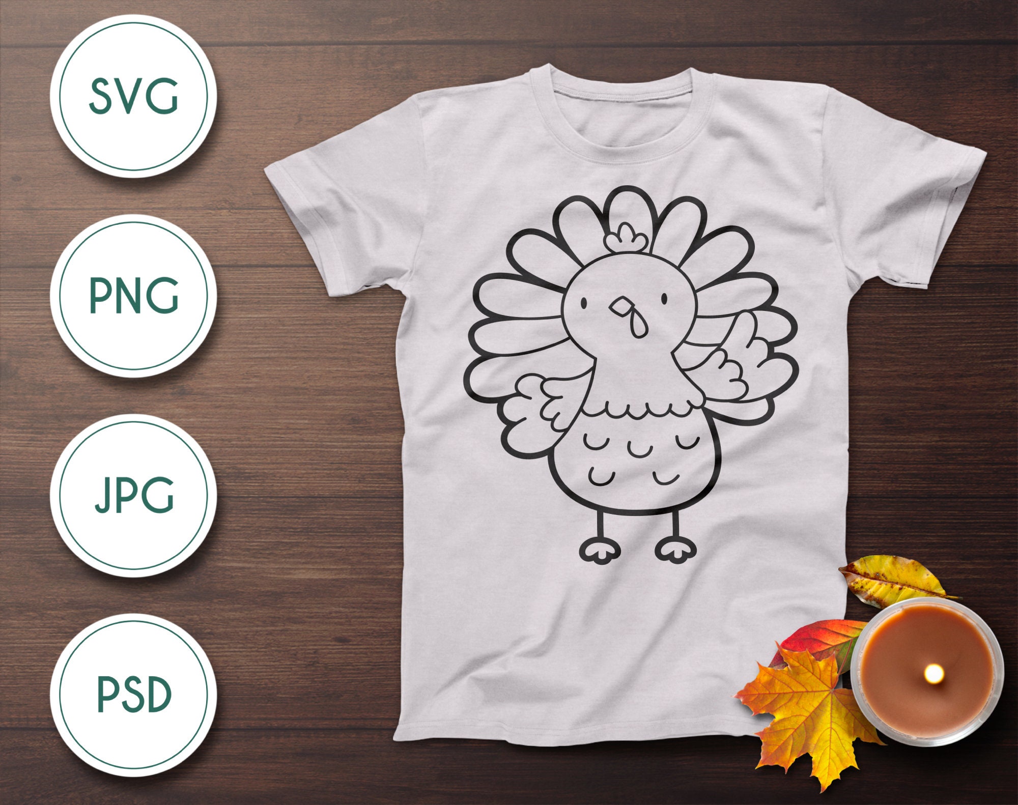 Kawaii Cute Waving Turkey Line Art Fall Thanksgiving - Etsy