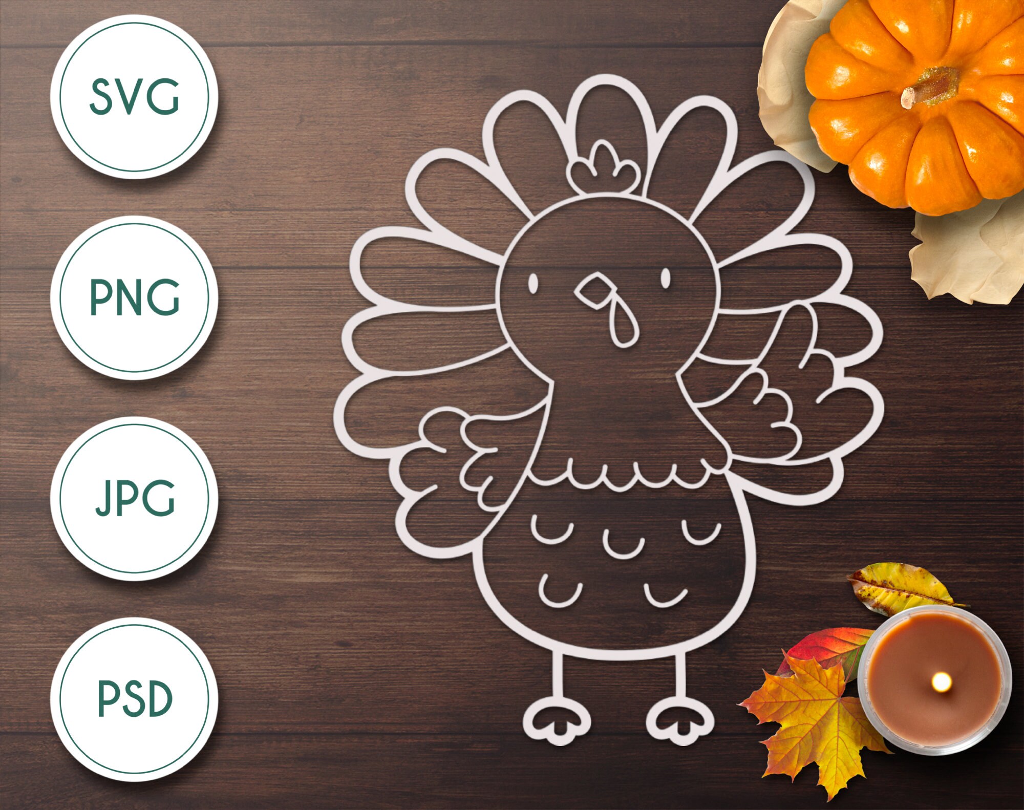 Kawaii Cute Waving Turkey Line Art Fall Thanksgiving - Etsy