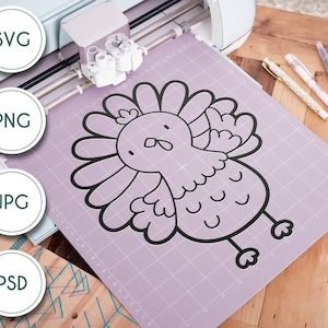 Kawaii cute Waving Turkey line art - Fall Thanksgiving inspired SVG Digital file