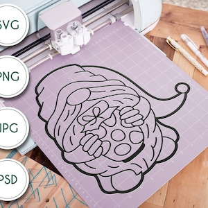 Niedliche Wichtel mit Pickle Jar Gonk Tomte Nisse Line Art - Herbst Thanksgiving inspirierte SVG Digitale Datei