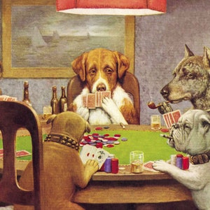 Dogs Playing poker art wall décor Big canvas print vintage abstract painting framed or unframed image 1