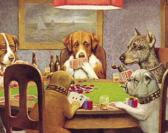 Dogs Playing Poker Art Vintage Abstract Canvas Print