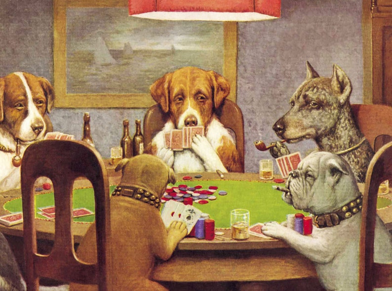 Dogs Playing poker art wall décor Big canvas print vintage abstract painting framed or unframed image 1