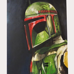 Framed canvas original Boba Fett art print signed by Andy Baker