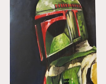 Framed canvas original Boba Fett art print signed by Andy Baker