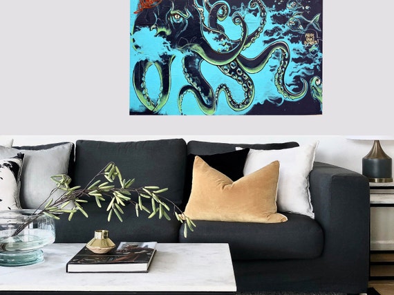 Epic Graffiti Quadro Su Tela – Danhui Nai “Rain Abstract I” – Stampa Giclée Verde, 66x66 Cm, Pronto Da Appendere