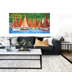 Framed Sailing Boats Art Painting Print Canvas , 32&quot; x 16&quot;