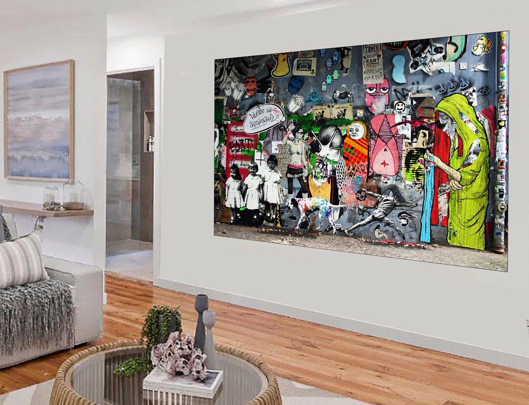 Street Art Graffiti Painting Canvas Not Banksy Mural Montage Abstract ...