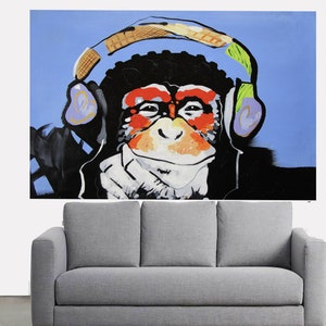 DJ Monkey Graffiti Art Blue Street Art Canvas Print