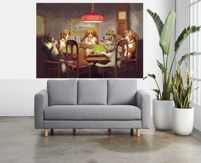 Dogs Playing poker art wall décor Big canvas print vintage abstract painting framed or unframed image 2