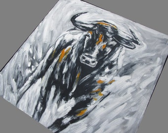 Bull Art painting framed canvas modern print  24&quot; x 24&quot;