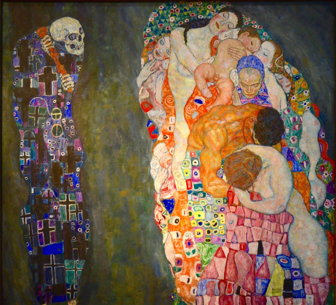 グスタフ・クリムト「死と生」額入りヴィンテージアートプリント絵画