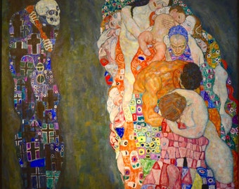 グスタフ・クリムト「死と生」額入りヴィンテージアートプリント絵画