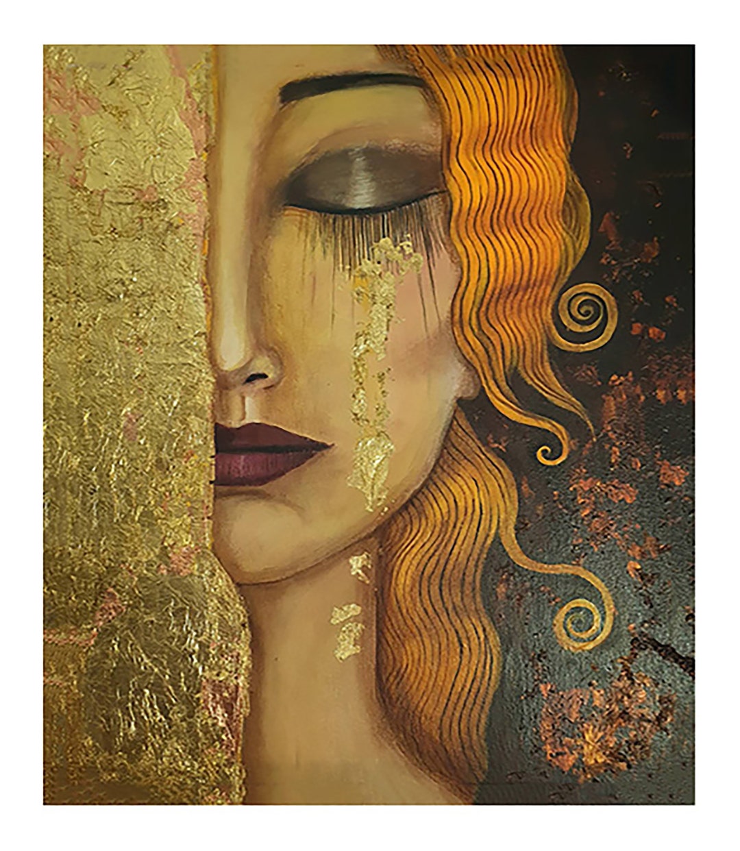 Gustav Klimt Woman Gold Tears Vintage Art Deco Print