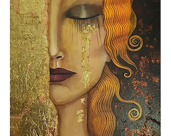 Gustav Klimt  woman gold tears vintage art deco print painting canvas poster portrait