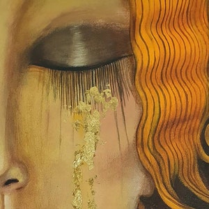 Gustav klimt woman gold tears wall décor vintage art deco print painting canvas