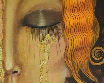 Gustav klimt woman gold tears wall décor vintage art deco print painting canvas