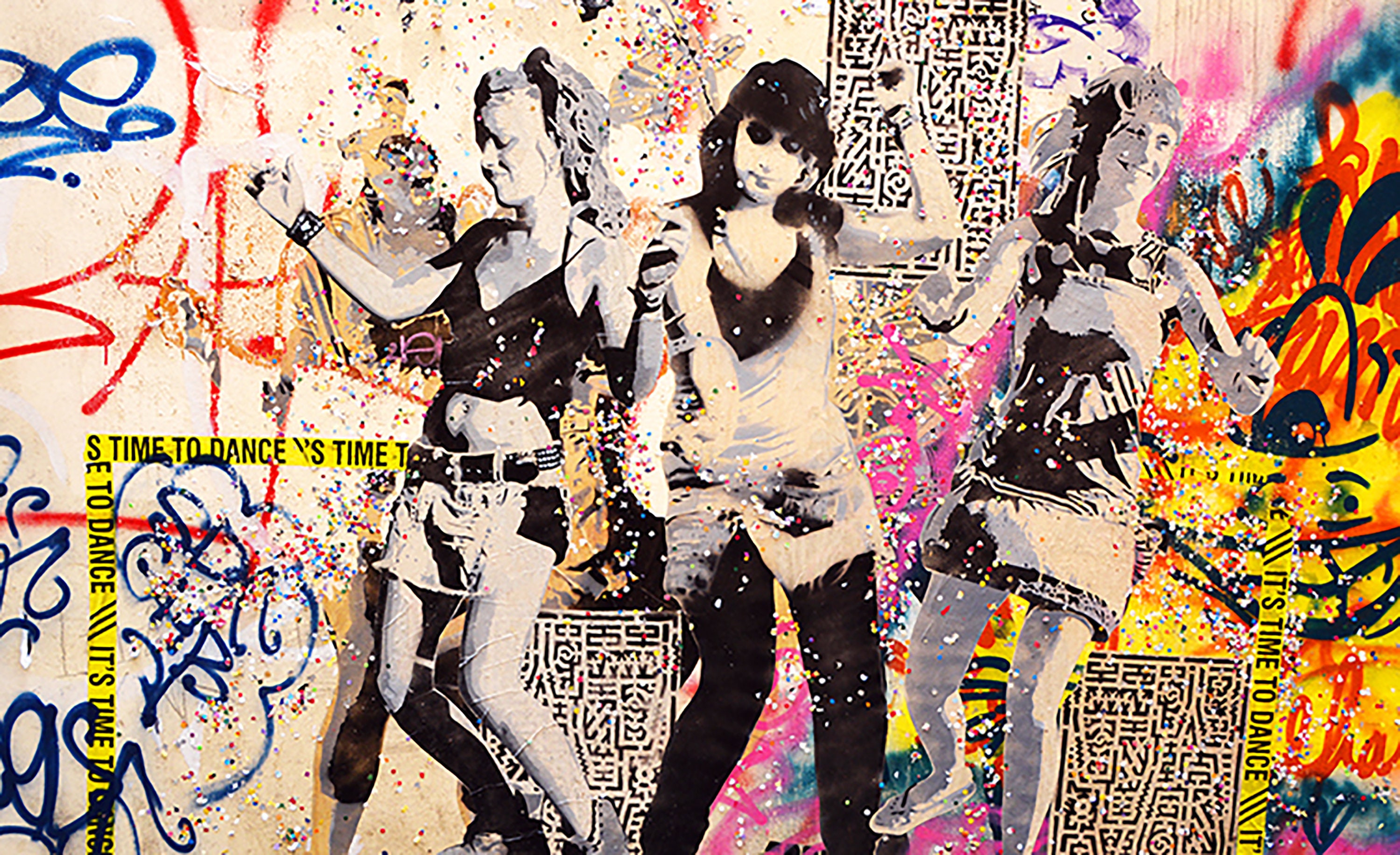 タイム・トゥ・ダンス グラフィティアート：モダンな額入りキャンバス