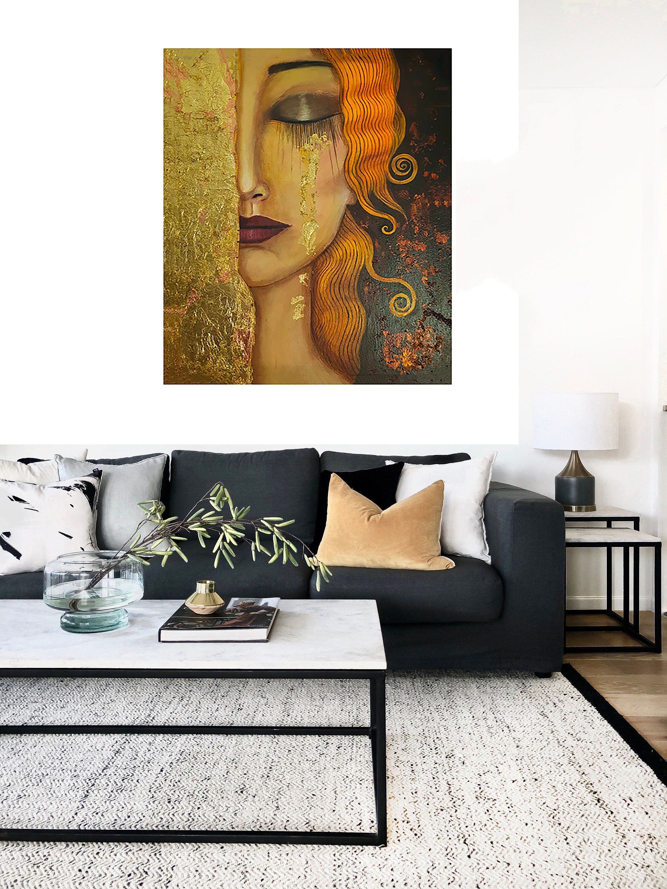 Gustav Klimt Vintage Framed Canvas Woman Gold Tears Art - Etsy