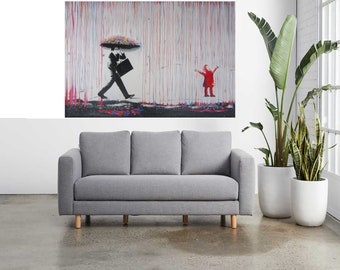 Rainbow Rain Man joy of life art artwork oil canvas street 59" 150cm graffiti red girl man custom umbrella modern  stencil  wall décor