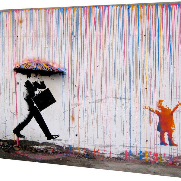 Rain man umbrella Street art Graffiti painting canvas Banksy poster abstract Print Stencil Urban wall décor Brainwash Monopoly