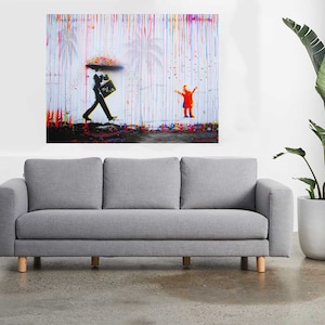 Rainbow Rain Graffiti Art Print Framed Canvas Wall Decor by Pepe