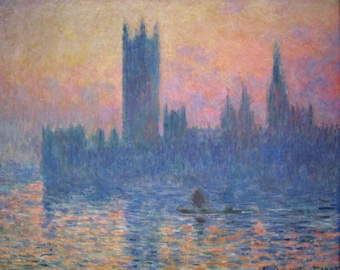 Framed Claude Monet Canvas Art, Houses of Parliament Sunset, Vintage painting print, wall decor, homemade timber frame