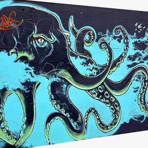 Octopus Kraken Graffiti Art: Handmade Framed Canvas Print