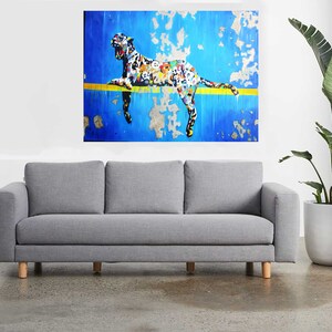 Leopard Graffiti Art Abstract Blue Canvas Print, Framed Wall Decor