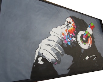 Original Oil Painting - Dj Monkey Thinker Chimp - Huge size (80" x 47")