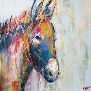 Donkey Canvas Print Framed Pop Art Animal Painting 24&quot; x 24&quot;