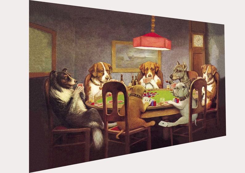 Dogs Playing poker art wall décor Big canvas print vintage abstract painting framed or unframed image 3
