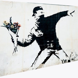Banksy Framed art canvas print , flower thrower street graffiti