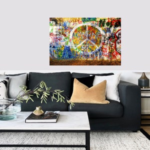 Framed Canvas Art Print, Imagine graffiti street John Lennon, Wall decor