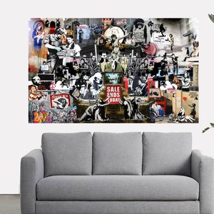Banksy Montage Canvas Print Framed Street Art