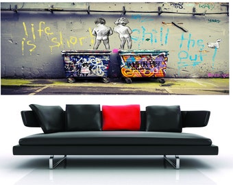 Biggest Life is short Original  Banksy style graffiti street art canvas print signed by Andy Baker