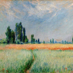 Ingelijste Claude Monet-canvaskunst tarweveld, vintage schilderij, wanddecoratie, zelfgemaakte houten lijst