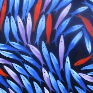 huge original painting custom fish Art, oil on canvas, fish artwork, blue color, not framed, 160cm x 80cm