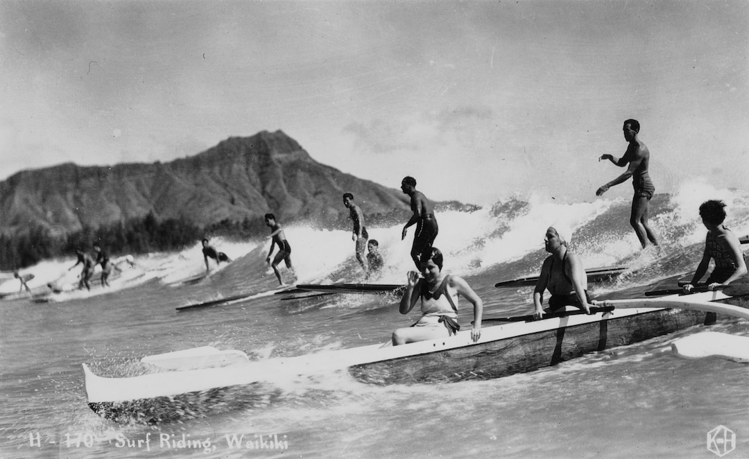 スカルと蝶のアートプリント Vintage Waikiki Surfing Photo Framed Canvas Print or Poster - Etsy