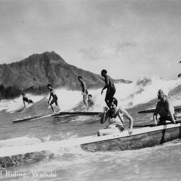 photograph Framed vintage canvas print, surfing Waikiki Hawaii, wall décor surf ocean, black & white, or photo poster unframed
