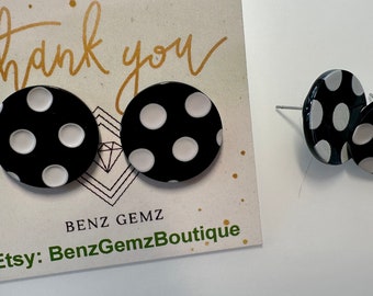 25 m Classic Adorable Circle Black & White Polka Dot Pattern Stud Earrings, Timeless, Unique, Lightweight, great gift idea