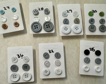 Cute as a Button Stud Earrings*Set Of 3 Pairs* with Stainless Steel Back--hypoallergenic-Unique and Handmade
